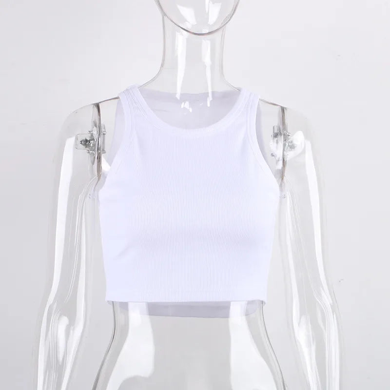 Ribbed Knit Crop Tank Top — Y2K Off-Shoulder Sleeveless Vest