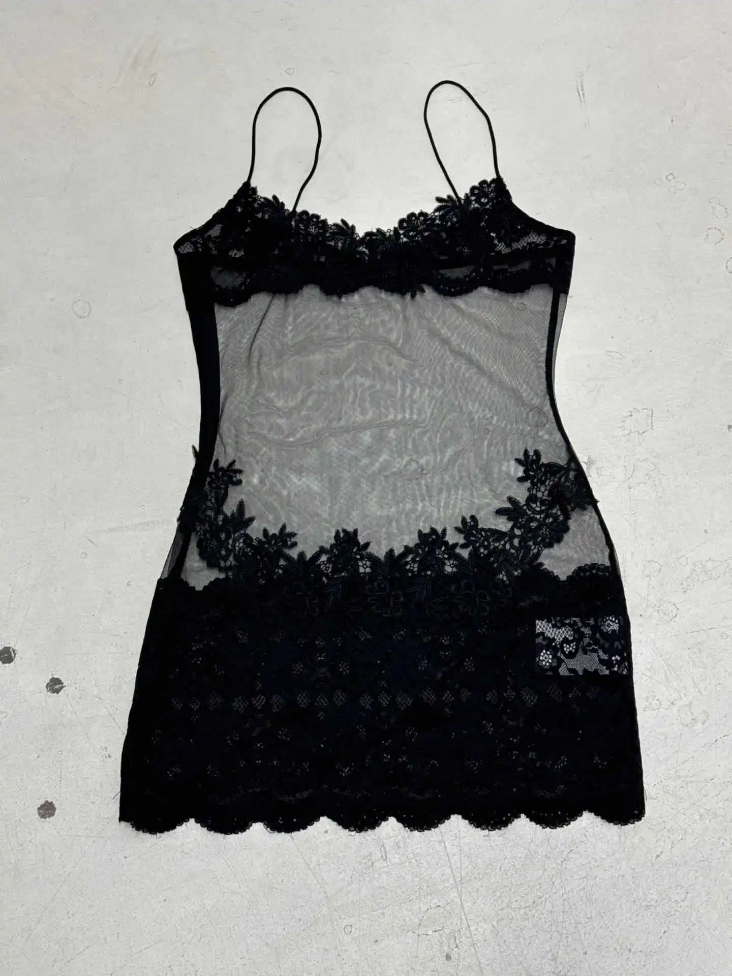 Floral Lace Mesh Mini Dress — Sheer Embroidery Bodycon