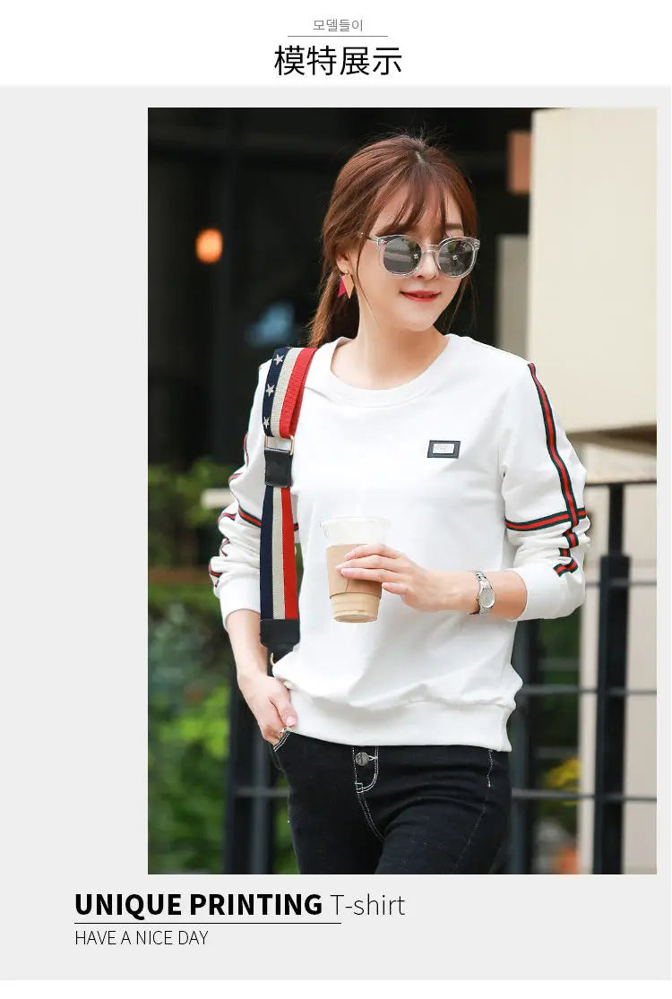 Korean Patchwork Contrast Long Sleeve Top — Loose Casual Women's Shirt
