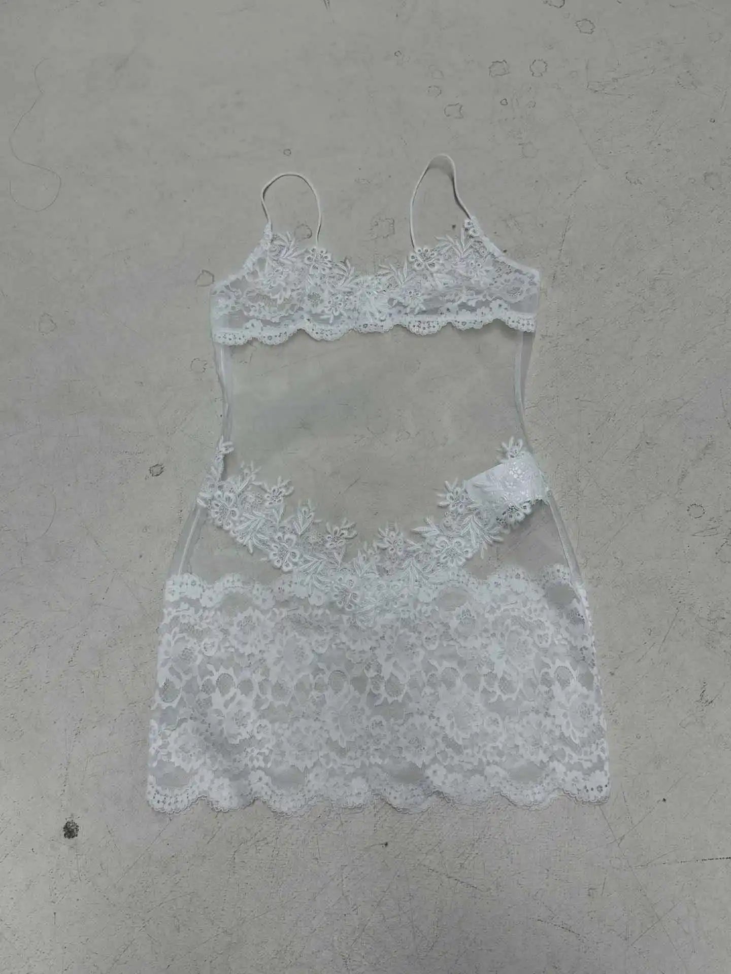 Floral Lace Mesh Mini Dress — Sheer Embroidery Bodycon