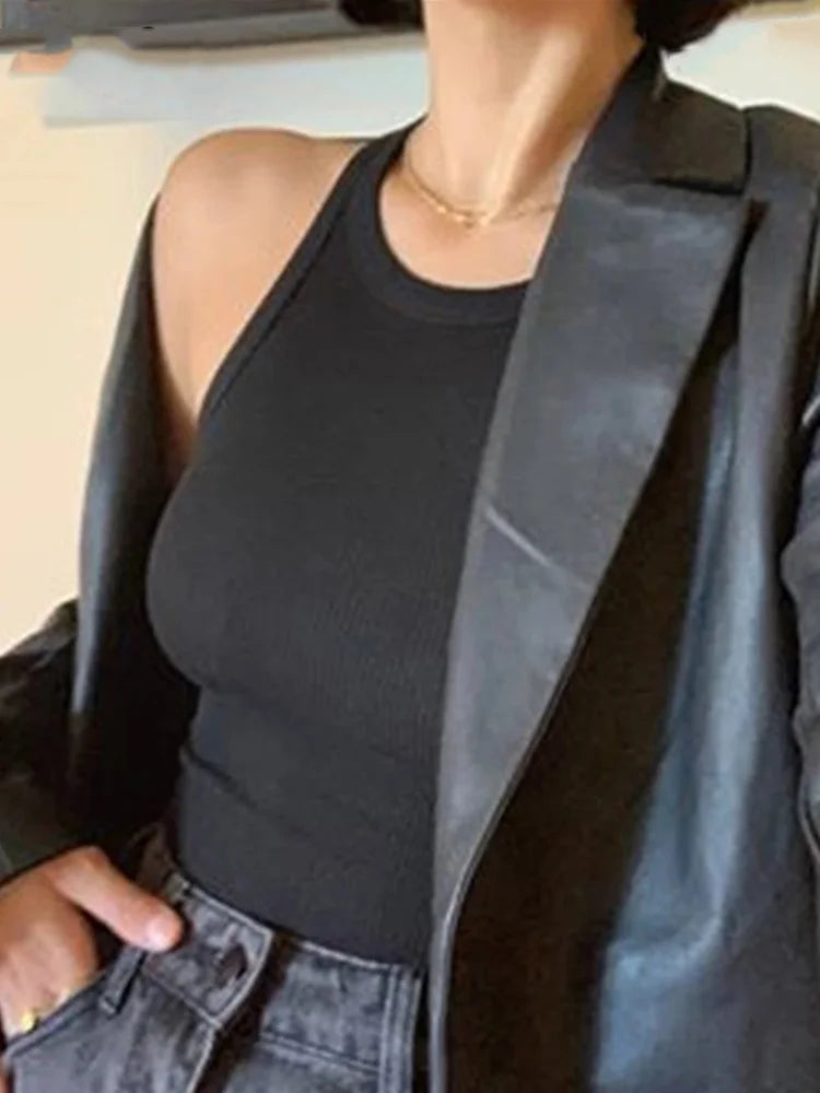 Ribbed Knit Crop Tank Top — Y2K Off-Shoulder Sleeveless Vest
