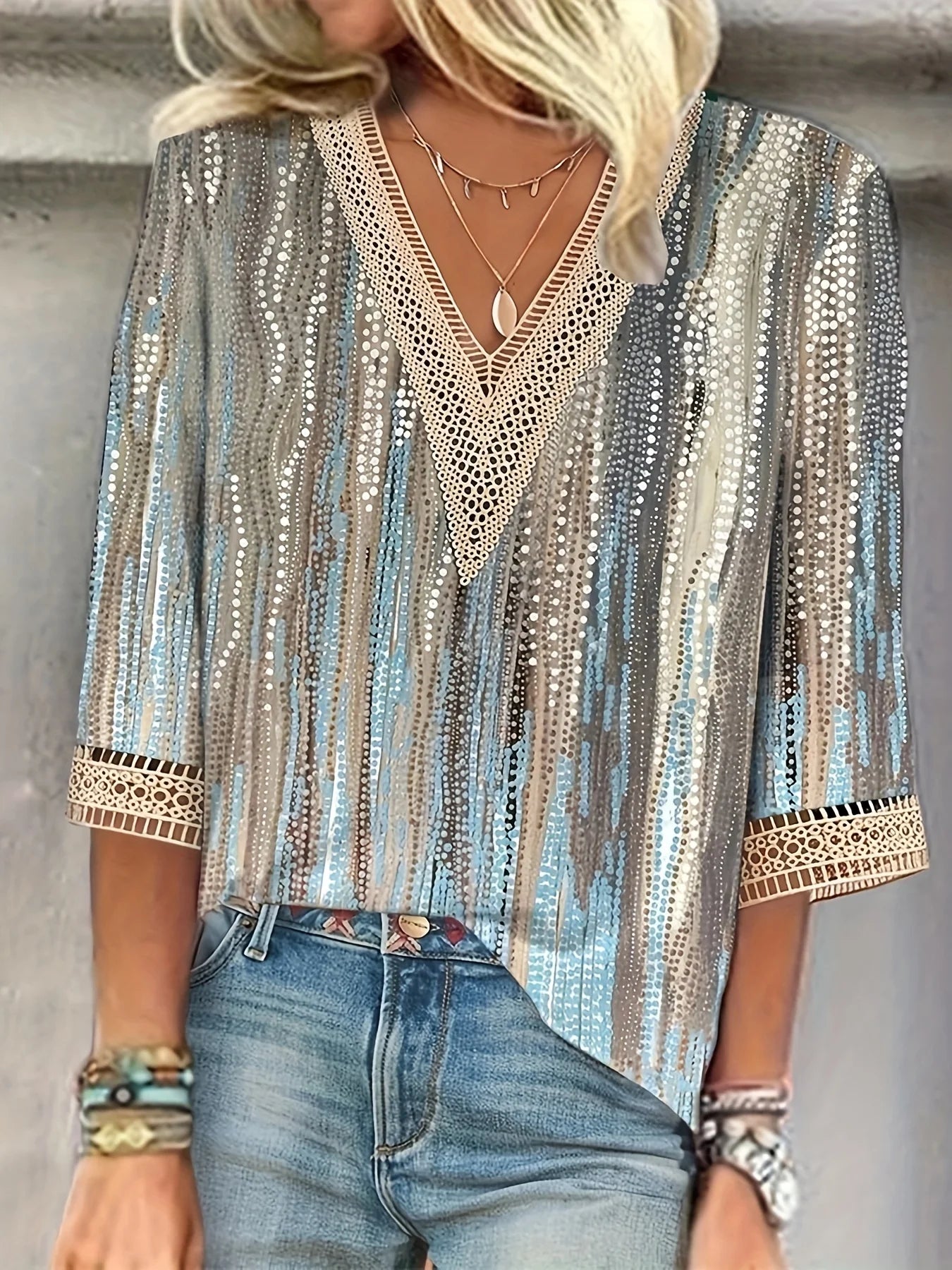 Elegant Long Sleeve Women's Blouse — Loose Casual Holiday Weekend Top