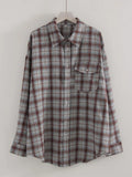 Oversized Vintage Plaid Shirt — Women's Loose Long Sleeve Flannel Top