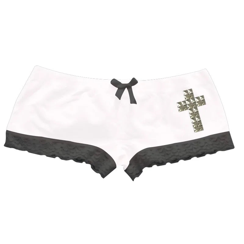 Y2K Gothic Graphic Crop Shorts — Harajuku Streetwear Print Hot Pants