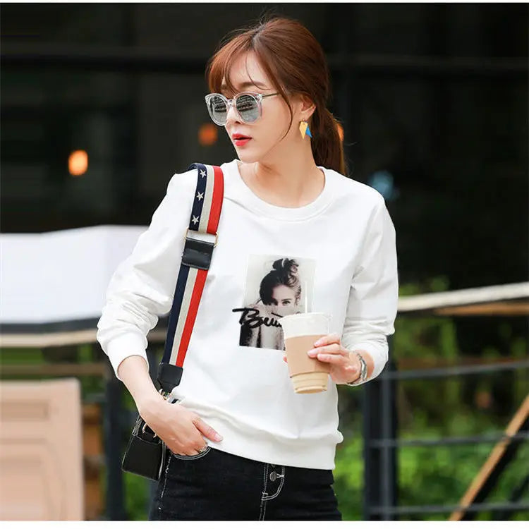 Korean Patchwork Contrast Long Sleeve Top — Loose Casual Women's Shirt