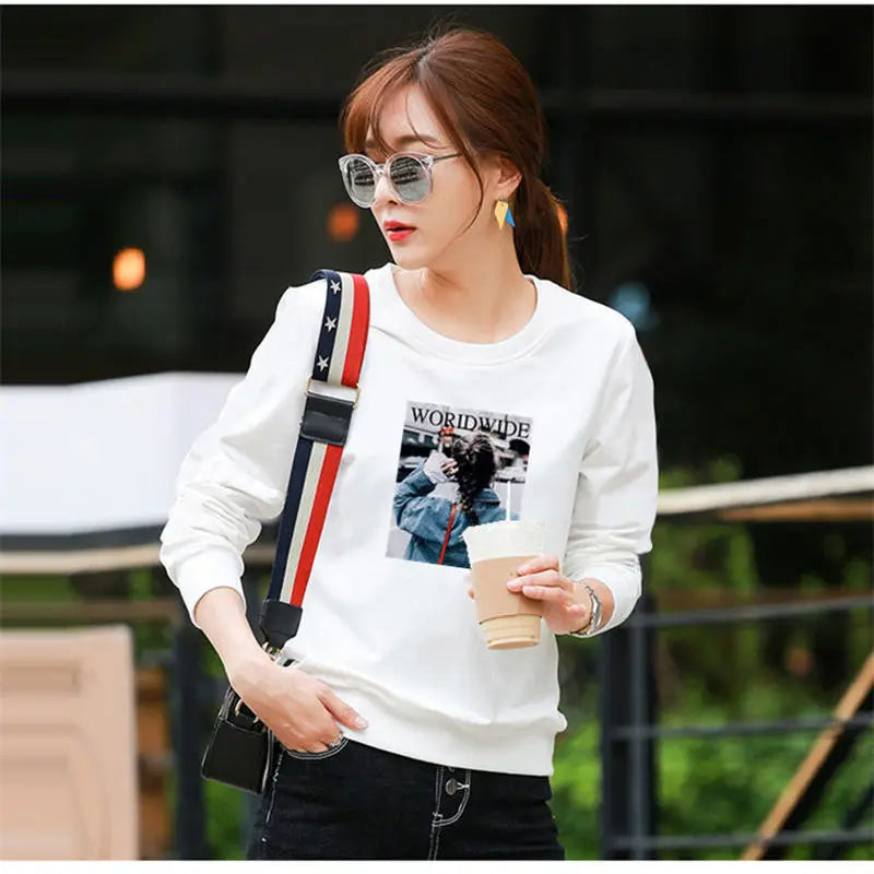 Korean Patchwork Contrast Long Sleeve Top — Loose Casual Women's Shirt