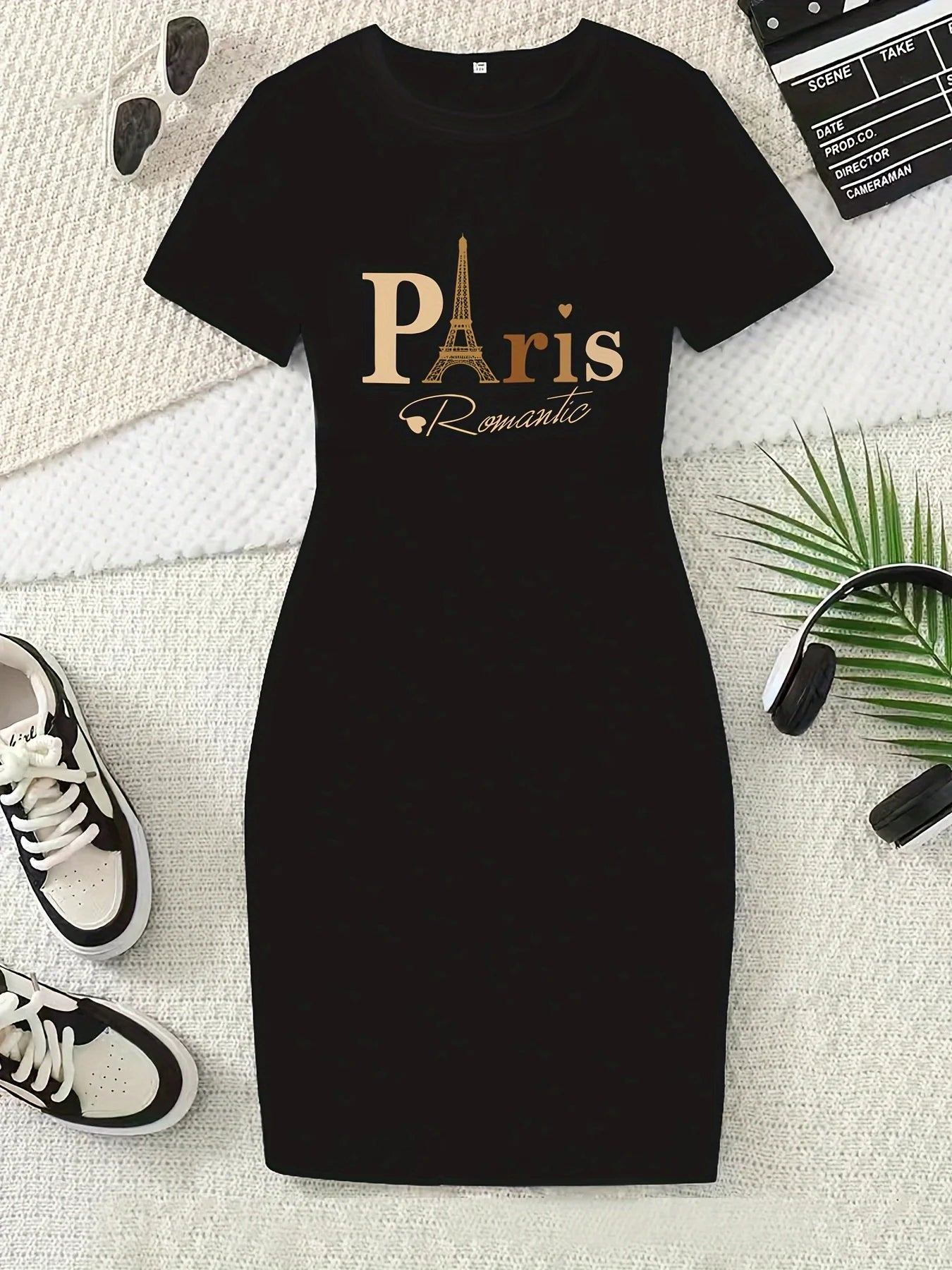 Bee & Bow Print Mini T-Shirt Dress — Short Sleeve Casual Summer Dress