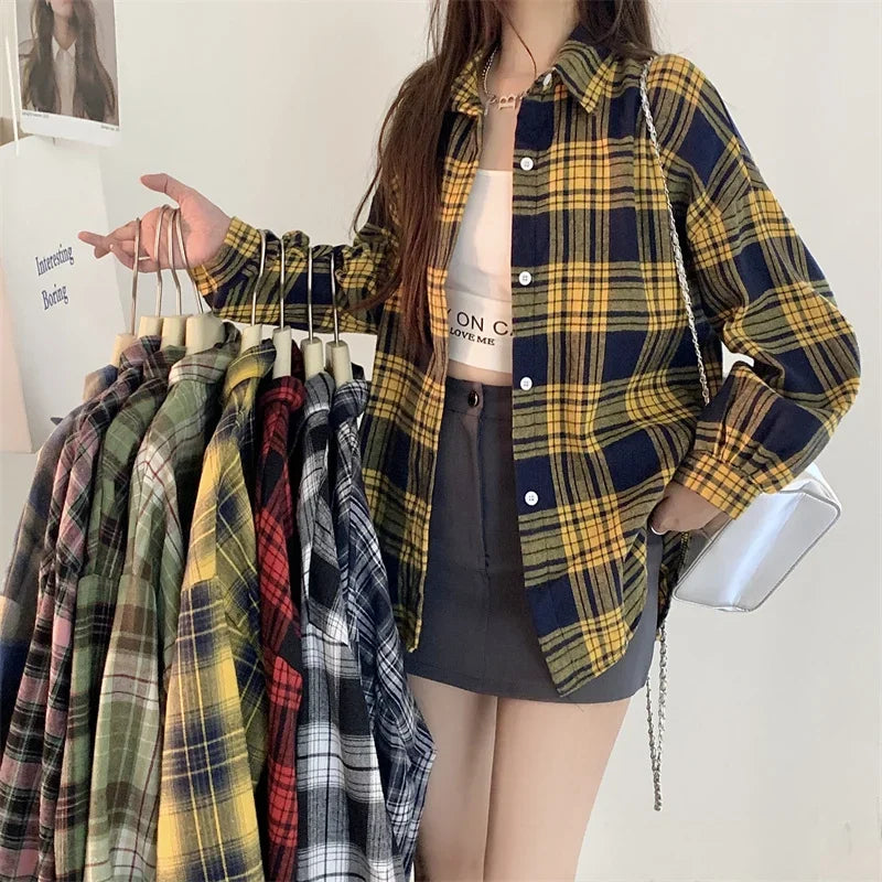 Women's Tartan Plaid Flannel Shirt Jacket — Long Sleeve Button-Up Top