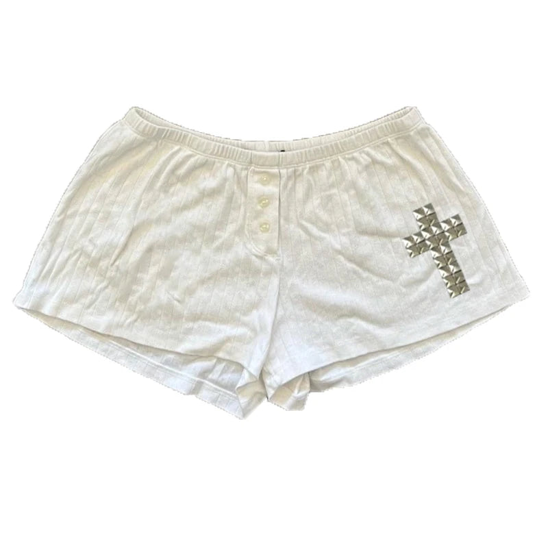 Y2K Gothic Graphic Crop Shorts — Harajuku Streetwear Print Hot Pants