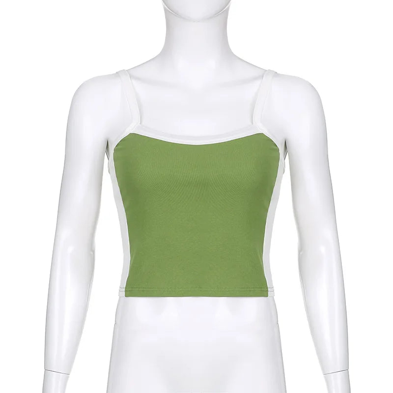 Knitted Backless Cami Crop Top — Y2K Vintage Sleeveless Patchwork Tank
