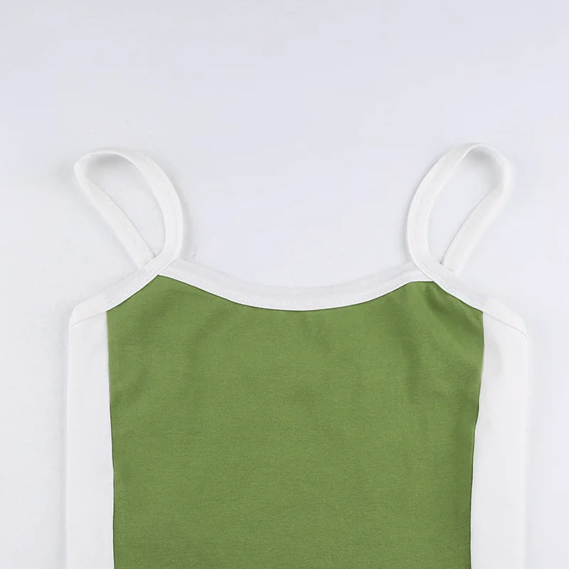 Knitted Backless Cami Crop Top — Y2K Vintage Sleeveless Patchwork Tank