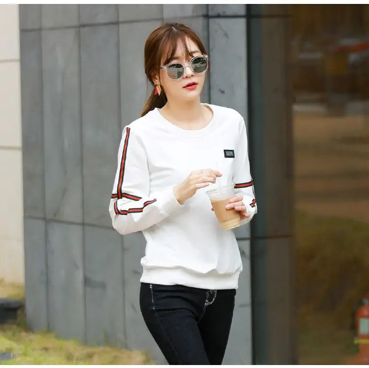 Korean Patchwork Contrast Long Sleeve Top — Loose Casual Women's Shirt