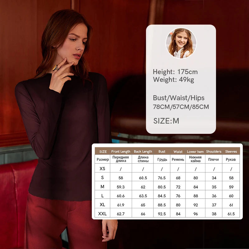 Semi-Turtleneck Slim Mesh Long Sleeve Top — Women's Casual Bottoming Shirt