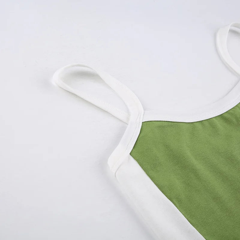 Knitted Backless Cami Crop Top — Y2K Vintage Sleeveless Patchwork Tank