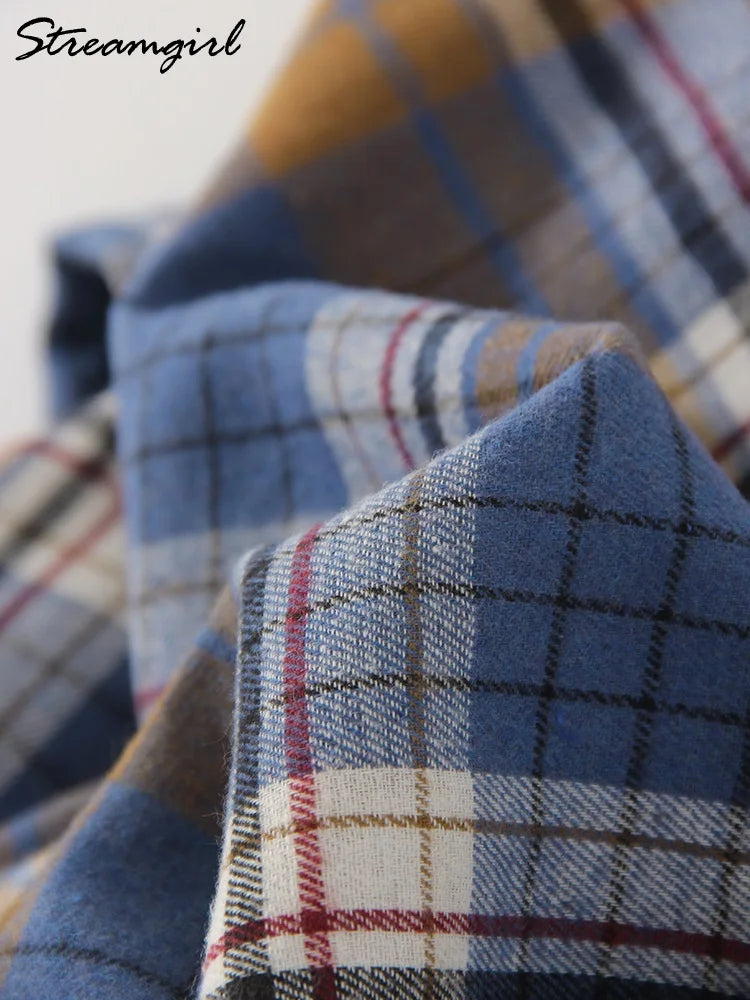 Oversized Vintage Plaid Shirt — Women's Loose Long Sleeve Flannel Top