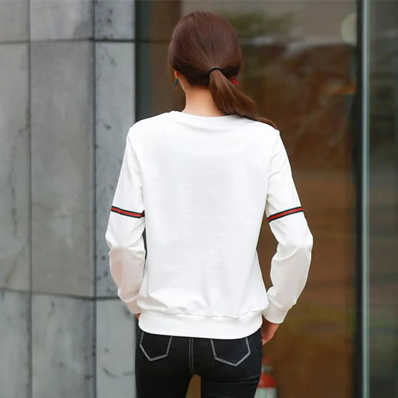 Korean Patchwork Contrast Long Sleeve Top — Loose Casual Women's Shirt