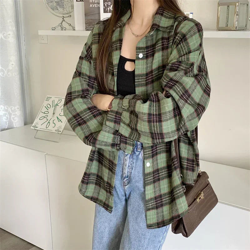 Women's Tartan Plaid Flannel Shirt Jacket — Long Sleeve Button-Up Top
