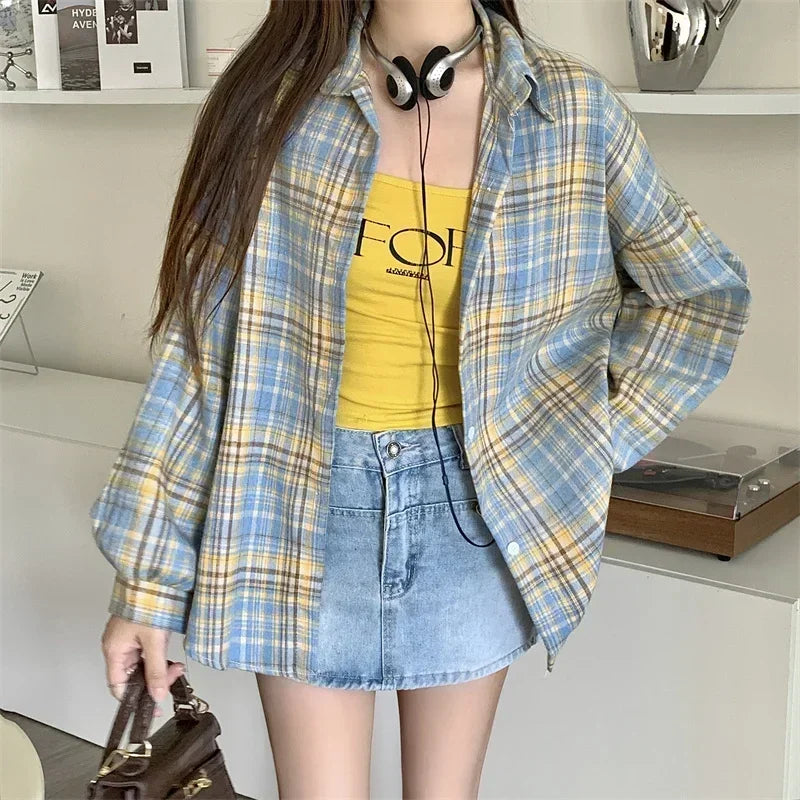 Women's Tartan Plaid Flannel Shirt Jacket — Long Sleeve Button-Up Top