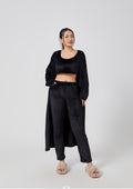 Cozy 3-Piece Lounge Set — Fluffy Crop Top, Wide-Leg Pants & Cardigan